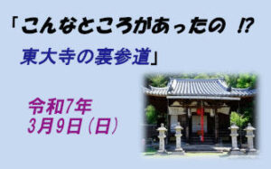 ガイドと歩くひと味ちがった奈良「こんなところがあったの!? ―東大寺の裏参道―」［令和7年3月9日(日) 受付：12:30～13:00 順次出発～15:30頃］