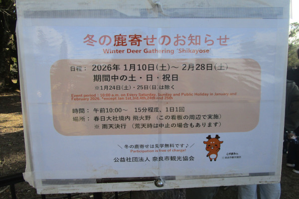 冬の鹿寄せガイドツアー［ガイドツアー（期間中土曜・日曜9時～）鹿寄せ(10時～)］